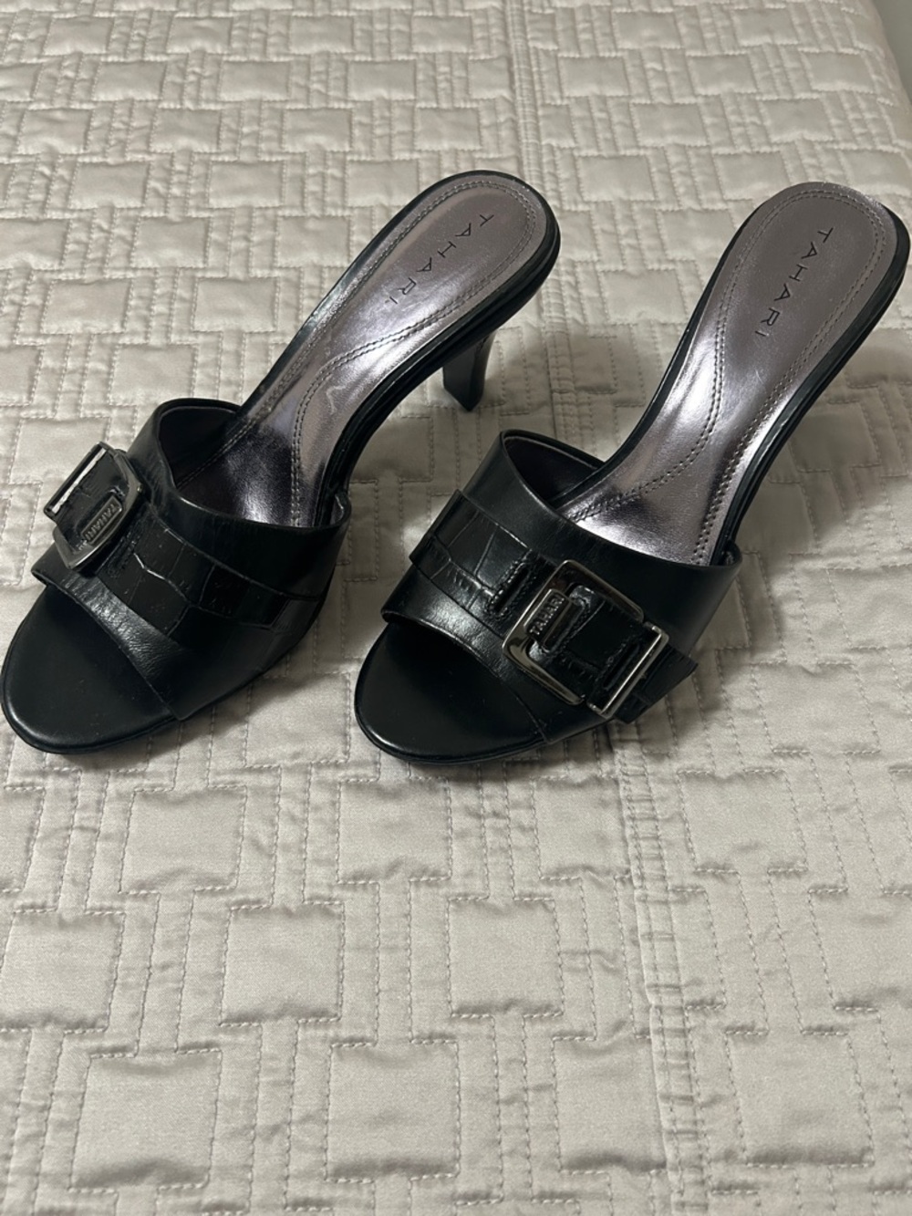 Tahari Black Buckle Slide Mules - Picture 4 of 5